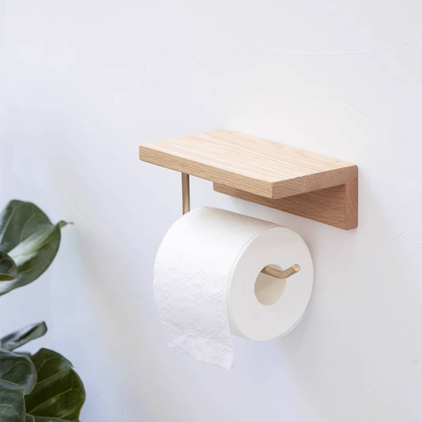 Toilet Paper Holder with Wood Shelf