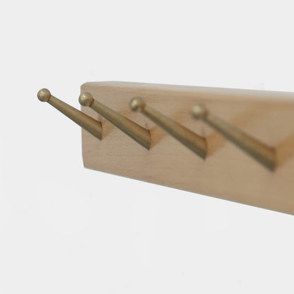 Solid Wood Brass Hooks Rack