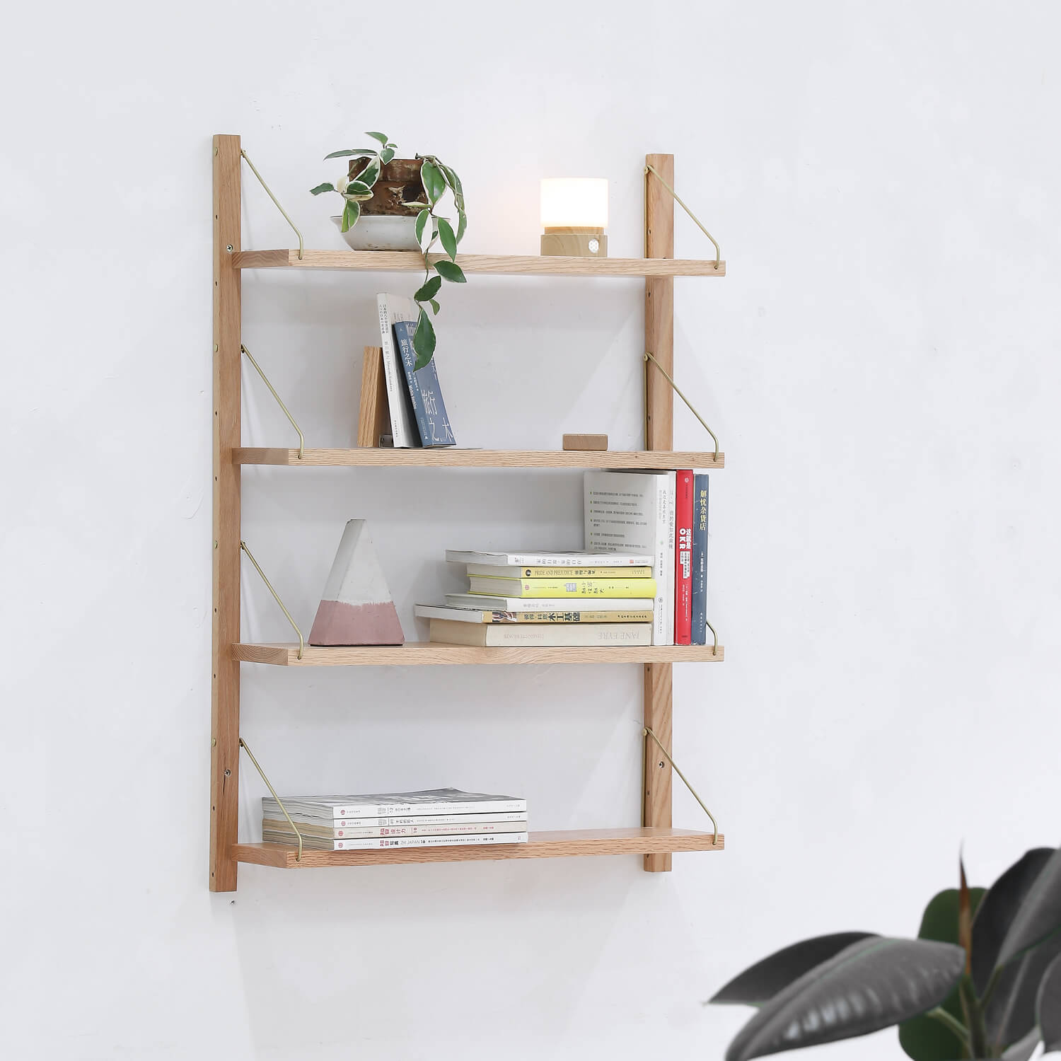 Close-up of Multi-Tier Wall Flexible Display Shelf Unit Rack with books and decor